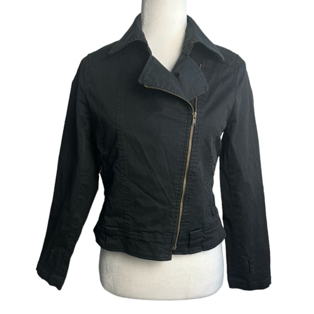 Ketty Biker Denim Moto Style Jacket in Black Long Sleeves JUNIORS Size 3